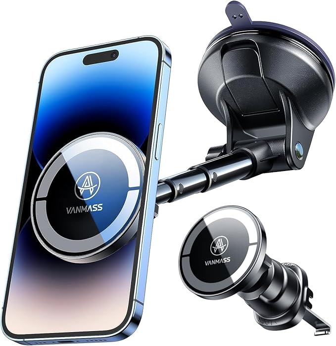 [Military-Grade]VANMASS for MagSafe Car Mount [2025 Upgraded Strongest Magnets] Magnetic Phone Holder Suction Cell Stand for Dashboard Windshield Vent,Truck Cradle for iPhone 16 15 14 13 12 11 Android