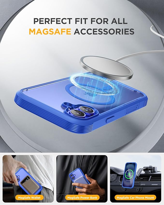 Miracase Magnetic for iPhone 16 Plus Case Full-Body Phone with Built-in Glass Screen Protector, [Compatible with MagSafe] Military Drop Proof 16 Plus Cover Bumper 6.7 inch, Blue