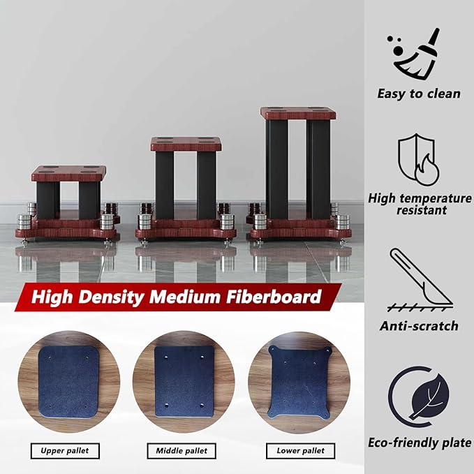 A Pair of Universal Speaker Stands, Heavy Duty Speaker Stands Holds Bookshelf Speaker Satellite Speaker Large Speaker, Vibration-Absorbing MDF Design, Holds 88lbs Speaker (Teak, 60cm/23.6in)