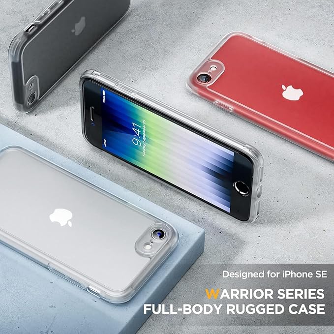Miracase for iPhone SE Phone Case 3rd/2nd Generation 2022 2020 Full-Body with Built-in Glass Screen Protector, Heavy Duty 360° Protective Shockproof Bumper Cover for iPhone 8/SE, Matte Clear