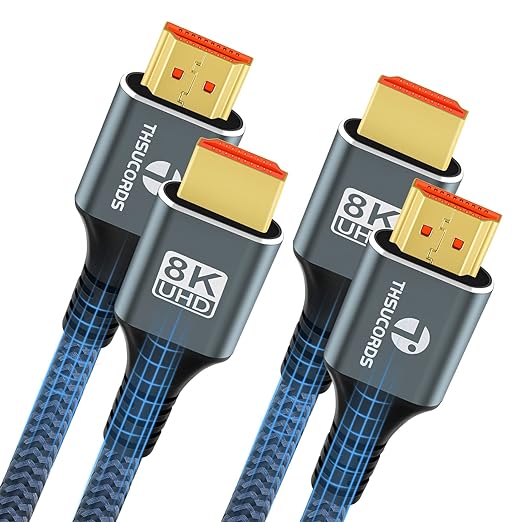 8K 4K HDMI Cable 6.6FT 2 Pack, High Speed Braided HDMI to HDMI 2.1 Cord Supports 8K@60Hz, 4K@120Hz 144Hz 48Gbps Compatible with Roku TV/PS5/HDTV/Blu-ray