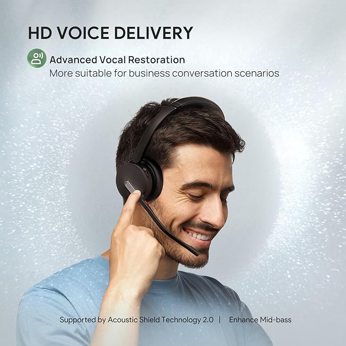 Yealink BH70 Wireless Bluetooth Headset with Microphone for Work, up to 35h Talking Battery Life, 3-Mic Noise Cancellation, 147g Lightweight Microsoft Teams Certified Headphone for Open Office, USB-A