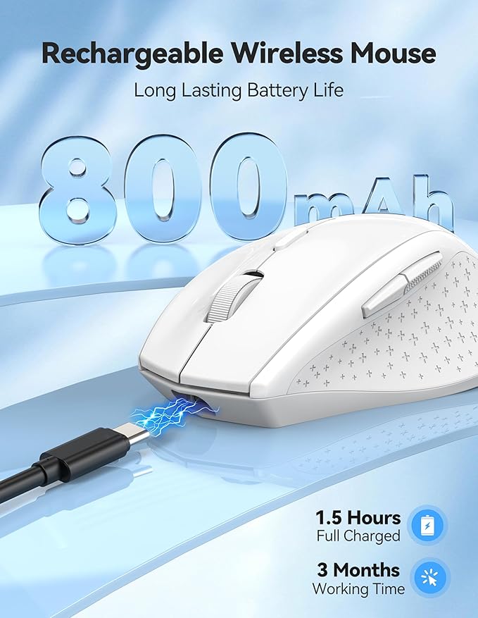 TECKNET Wireless Mouse Rechargeable,Mouse for Laptop Computer,2.4G USB Computer Mice Wireless,6 Button 6400 DPI Ergonomic Silent Mice,Portable Cordless Travel Mice-Wide Compatibility