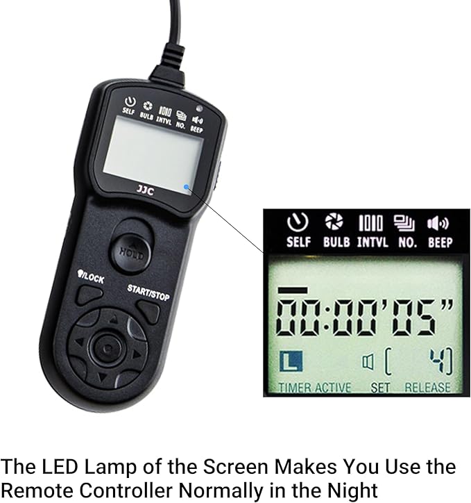 JJC Intervalometer Timer Remote Shutter Release Time Laspe for Nikon Z8 Z9 D850 D810A D810 D800 D800E D700 D500 D5 D4 D4s D3 D3s D2H D2X D2Xs D1H D1 D300s D300 D200 D100 and More Nikon Cameras