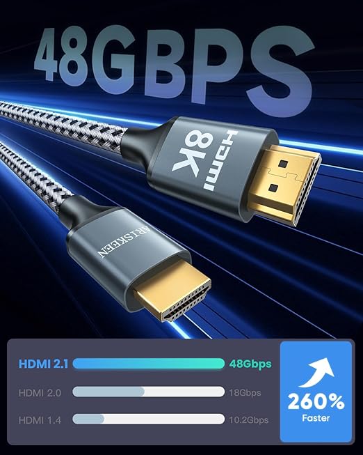 ARISKEEN 8K HDMI Cable 20FT, 48Gbps High Speed HDMI 2.1 Cable, 8K 60Hz, 4K 120Hz 144Hz Support for HDR 10, HDCP 2.2 2.3, eARC, DTS:X, Braided HDMI Cord Compatible with Laptop/HDTV/Monitor - 20 Feet