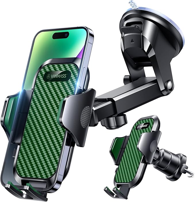 VANMASS [Longest Lasting] True Military-Grade Car Phone Holder Strongest Suction & Clip Cell Mount Dashboard Windshield Vent Automobile Cradle Truck Accessories for iPhone 16 15 Pro Max 14 13 Android