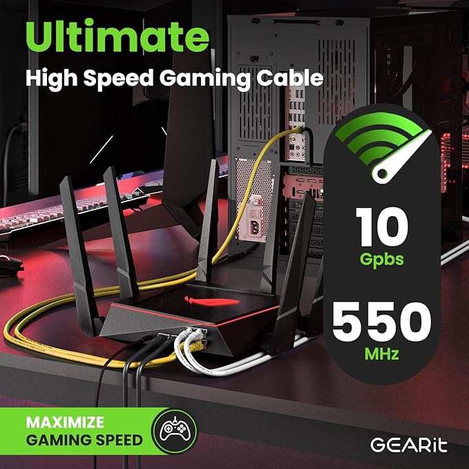 GEARit Cat 6 Ethernet Cable (1-Pack 50 Feet) Cat6 Network Patch, 10Gbps, RJ45, Snagless Cord, Gold-Plated Connectors, Internet for PC, TV, Tablet, Router, Printer, Servers, IT Data Center - Yellow
