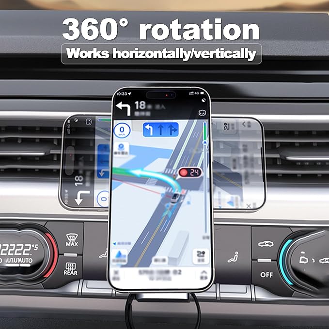 3 in 1 Wireless Car Charger, 15W Fast Charging Phone Holder Foldable Magnetic Mount Fit for All iPhone Android Phone, iWatch, Airpods Wireless Earphone