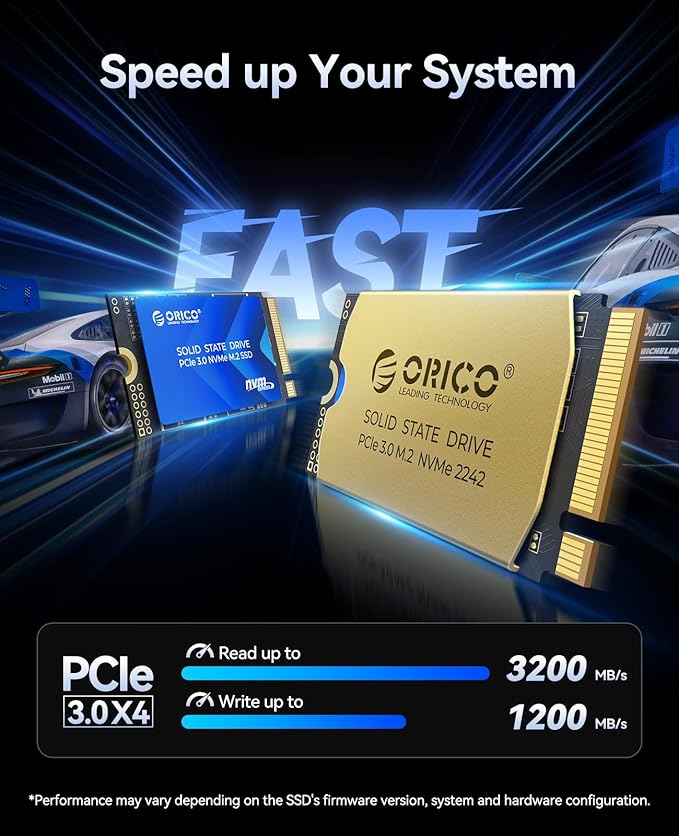ORICO M.2 2242 NVMe SSD 256GB, PCIe 3.0 with 3200MB/s Read Speed, TLC NAND, Copper Heatsink for Laptops, Mini PCs, IoT Devices, and DIY External Drives - J10-2242
