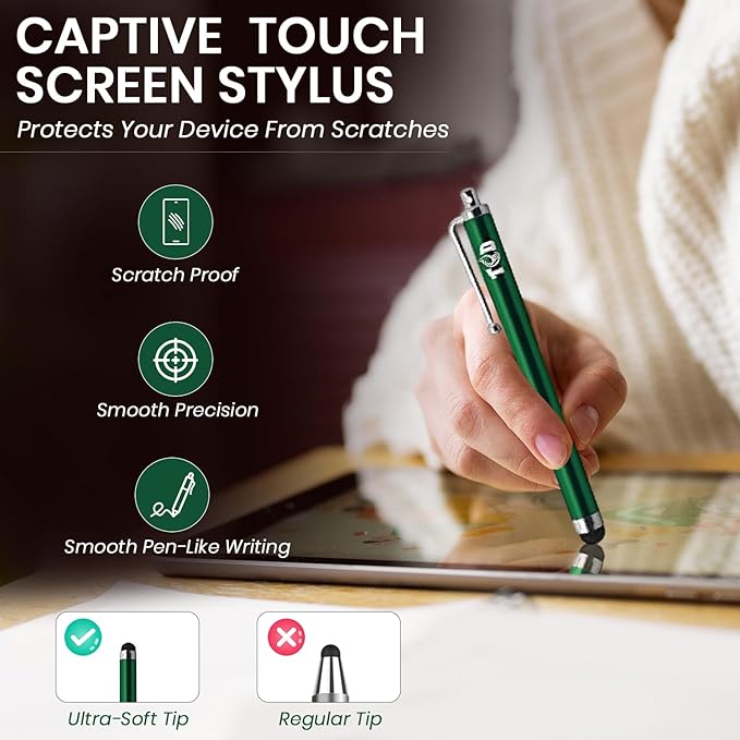 TCD 10-Pack Stylus Pen Set – Universal Capacitive Pen for iPad, iPhone, Tablet, Laptop – Premium Thick Rubber Tip Styluses for All Touchscreen Devices, Green