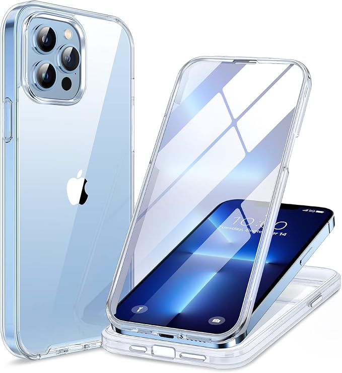 Miracase Glass Case for iPhone 13 Pro Max 6.7 inch, Upgrade Full-Body Clear Phone Bumper Case Cover with Built-in 9H Tempered Glass Screen Protector, Clear