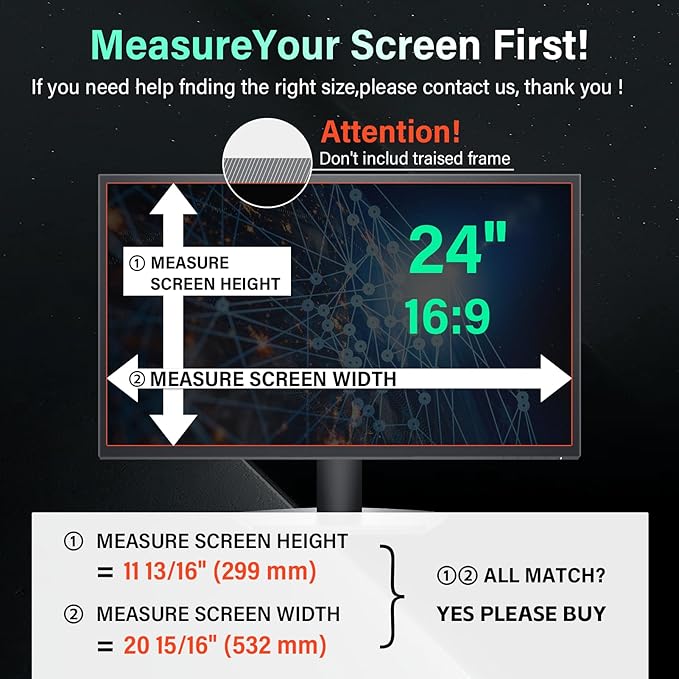 [2 Pack] Magnetic 24 Inch Computer Privacy Screen for 16:9 Aspect Ratio Widescreen Monitor, Hanging Eye Protection Anti Glare Blue Light Computer Monitor Privacy Filter, Removable 24 in Protector Film