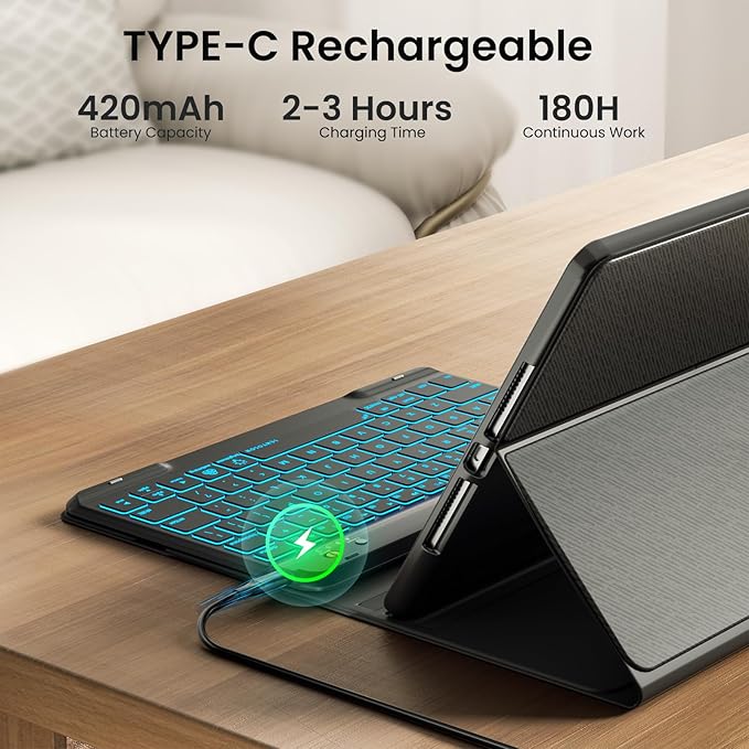Keyboard Case for iPad Air 5th/4th Pro 11 inch, 7-Color Backlit Detachable Wireless Keyboard Case with Pencil Holder, Stand Folio Cover for Gen 2020/2022, Pro 4th/3rd/2nd/1st Gen, Black
