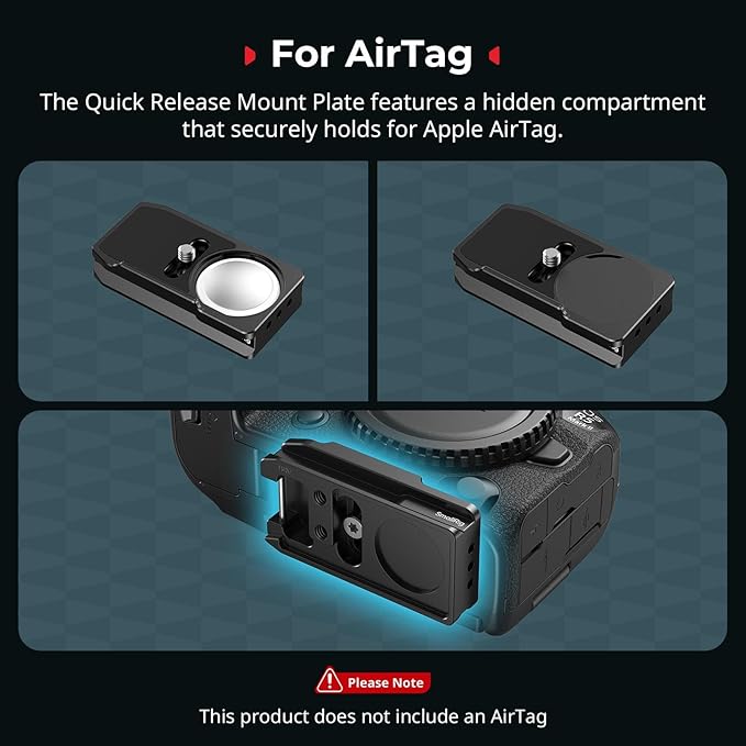 SmallRig Mount Plate for AirTag, Quick Release Camera Mount Baseplate for Arca-Type, Built-in EVA Pad, 1/4"-20 Screws, for Canon EOS R5 / R5 C / R5 Mark II / R6 / R7 / R10 - MD5424