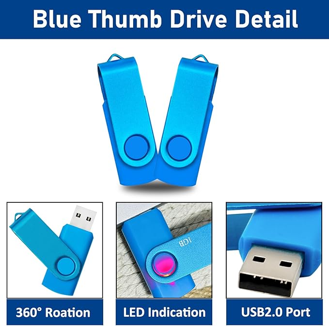 8GB Flash Drives 10 Pack Nicepicten 8 GB USB 2.0 Flash Drive Swivel Thumb Drive 8GB Memory Stick Zip Jump Drives Pendrive for Data Backup (Blue)