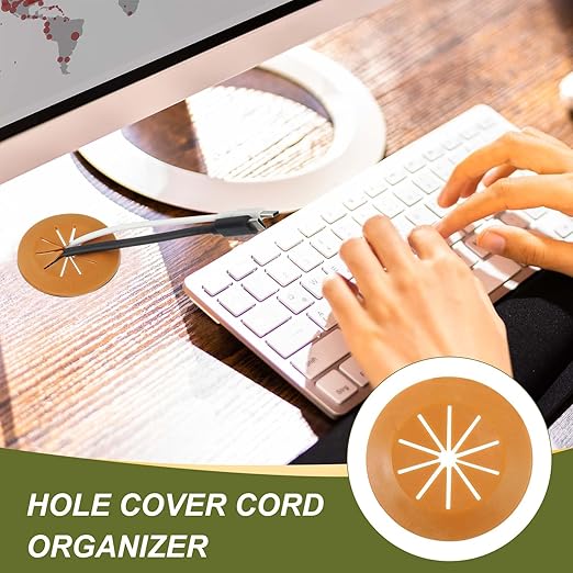 PATIKIL Desk Grommet 2-1/16", 8 Pcs Round Cable Grommet Cord Hole Cover with Adhesive Tape Flexible Table Wire Organizer for Office Home Table Countertop, Deep Brown