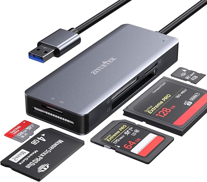 CF Card Reader,USB 3.0 to Compact Flash Memory Card Reader Adapter 5Gbps Read 5 Cards Simultaneously for SDXC, SDHC, SD, Micro SDXC, Micro SD, Micro SDHC, M2, MS, CF and UHS-I Card (Grey)
