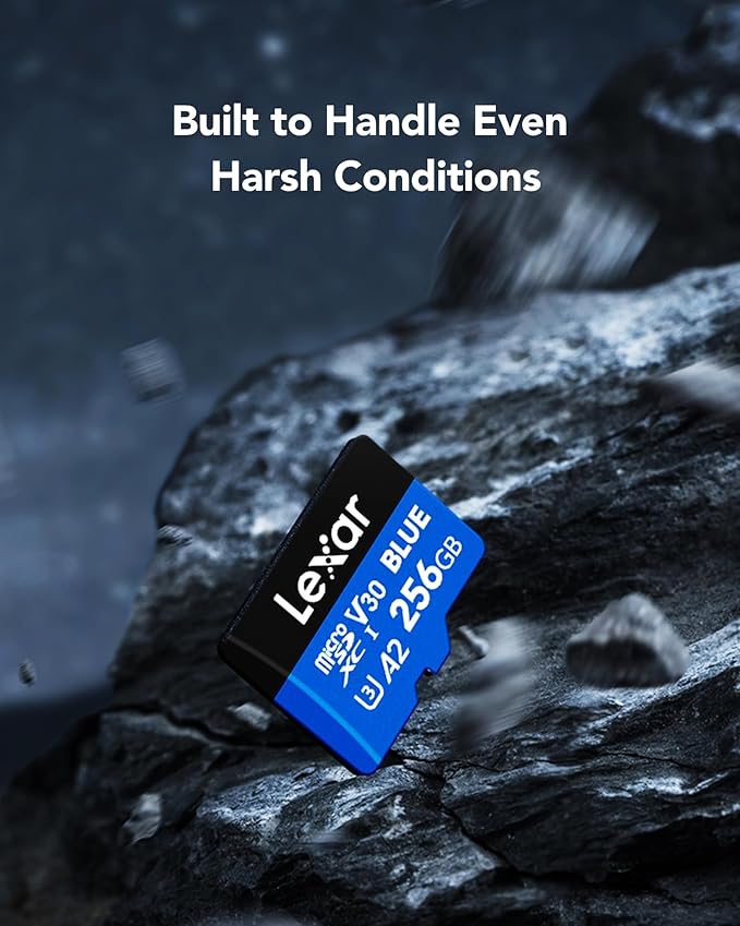 Lexar 256GB 2 Pack Blue Micro SD Card Up to 160MB/s, microSDXC UHS-I Memory Card with SD Adapter, C10, U3, A2, V30, Full HD, 4K UHD, High Speed TF Card