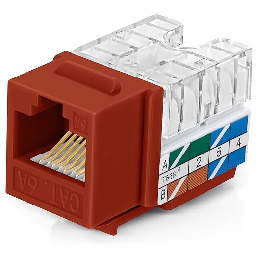 Everest 90° Angled RJ45 Cat6A Keystone Jacks 50-Pack in Orange - Slim Profile Female RJ45 Connectors - Cat 6A Keystone Jack - Compatible with 90° Angled Speed Termination Tool - easyJACK (B094WB91H3)