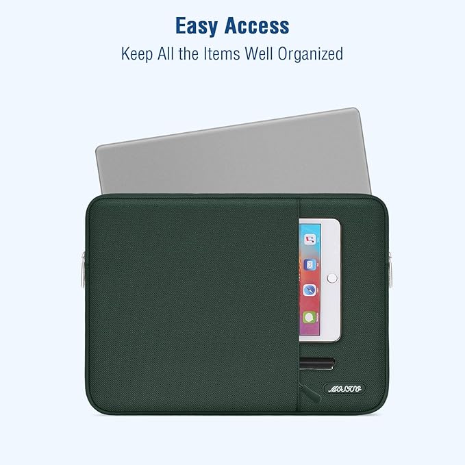 MOSISO Laptop Case 13.3 inch, 13-13.3 inch Laptop Sleeve Compatible with MacBook Air/Pro 13 / Pro 14, HP Dell ASUS Lenovo Notebook, Polyester Vertical Computer Sleeve Bag with Pocket, Midnight Green