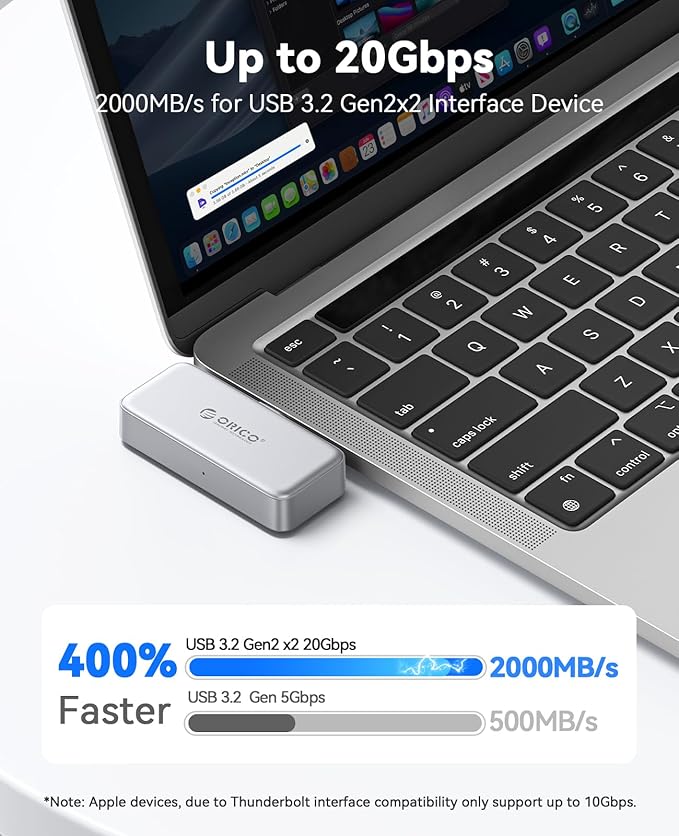 ORICO FlashPod 1TB Portable SSD Up to 2000MB/s, Direct Plug Design, High-Speed External SSD with USB 3.2 Gen2x2 20Gbps Interface, Reliable Storage for iPhone 16 Series, Tablets, Laptops - S20
