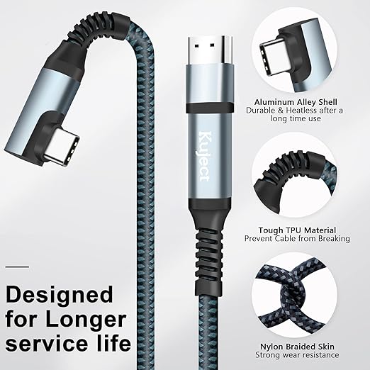 Kuject Link Cable 20FT Compatible for Quest 3S/3, Quest 2/Pro, Pico 4, Nylon Braided Accessories for Rift S/Steam VR Games, USB 3.0 Type C to C High Speed Data Transfer Charging Cord for Gaming PC