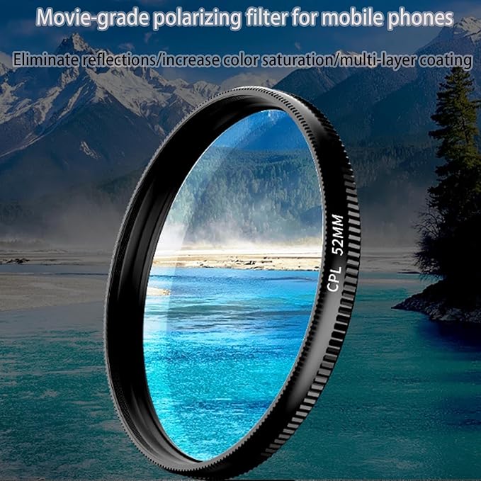 Sightfelt 52mm Clip-0n CPL Phone CameraLens Filter Kit, Circular PolarizerPolarizing Filter Compatible with Mostcell Phones, 2025 New Polarizerpolarizing Filter with Cleaning Cloth and Case Box(3pcs