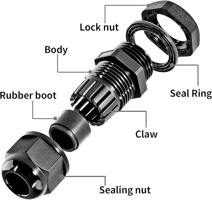 10 Pcs 1/2" NPT Nylon Cable Glands, IP68 Waterproof Adjustable Cord Grip Cable Connector Strain Relief Wire Protectors for 6-12mm Cable Diameter, Black