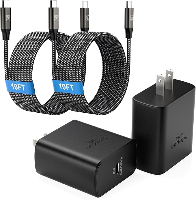 45W Super Fast Charger Type C, [2 Pack] 45 Watt USB-C Charger PD/PPS Wall Charging Block for Samsung Galaxy S25 Ultra/S25+/S25/S24/S23 Ultra/S23+/S22 Ultra/S22+/S20 Ultra, Tab S8(with 2X 10ft Cable)