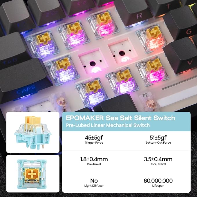 EPOMAKER TH108 Full Size Mechanical Keyboard, Wireless Gaming Keyboard with 8000mAh Battery, Creamy Gasket, 108 Keys, Hot Swap, Custom Driver, RGB Backlight (Black, Sea Salt Silent)