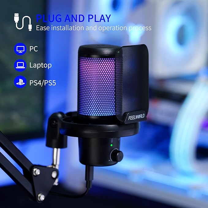 FEELWORLD VM1 Gaming PC USB Microphone Condenser Mic - Image 5