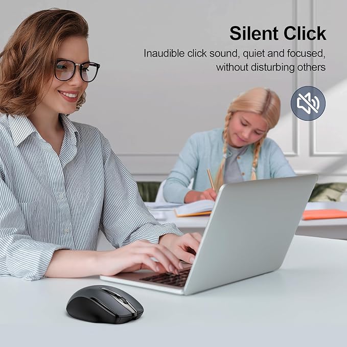TECKNET Wireless Mouse (BT5.0/3.0 & 2.4G) Rechargeable 4800 DPI Silent USB A & Bluetooth Mouse 6 Buttons, Wide Compatibility - Grey