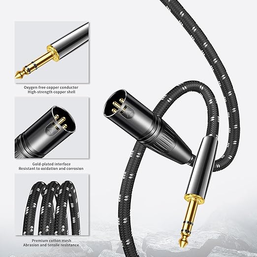 Kumiho XLR Male to 1/4 Inch 6.35mm TRS Stereo Cable Hi-Fi Balanced Bi-Shielded Interconnect Patch Cables for Microphones, Amplifiers, Mixers, Speakers 10FT