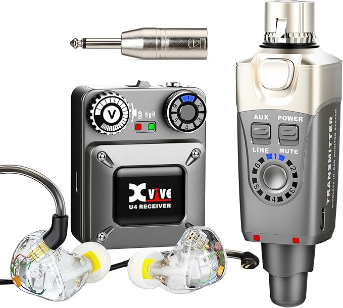 Xvive U4T9 Wireless in-Ear Monitor System, U4 in-Ear Monitor System, T9 IEM Dual Knowles BA Drivers for Studio, Band Rehearsal,Live Performance(U4T9)