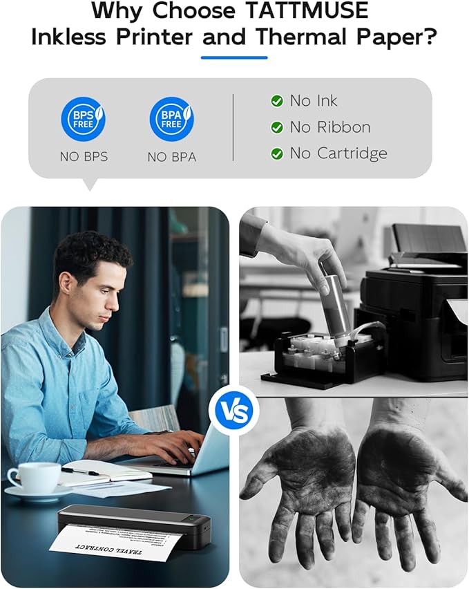 Portable Printers Wireless for Travel, Bluetooth Inkless Thermal Printer, Support 8.5" X 11" US Letter & A4, Small Mobile Printer with Carry Case and 4 Rolls Thermal Paper Kit, for Home Car Receipt