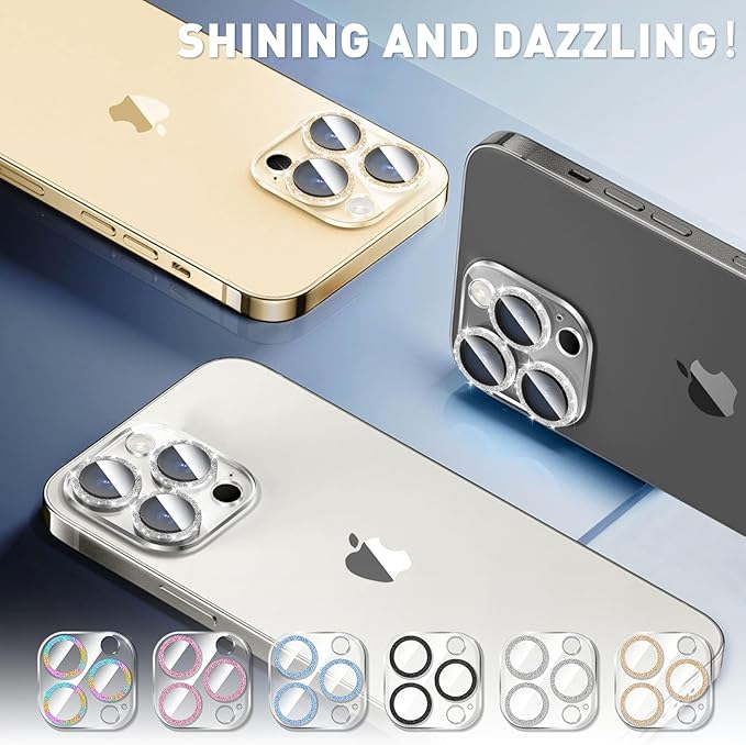 LucBuy 3PCS Sparkling Camera Lens Protector for iPhone 11 Pro/iPhone 11 Pro Max, Full Clear Acrylic Cover with Shiny Colorful Glitter Designed Decoration Back Camera Protector