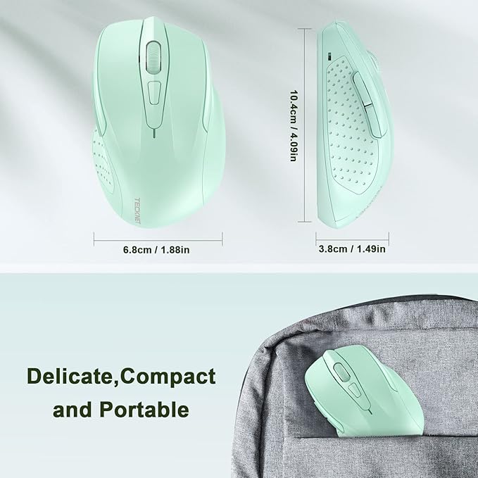 TECKNET Wireless Mouse, 2.4G Ergonomic Optical Mouse, Computer Mouse for Laptop, PC, Computer, Chromebook, Notebook, 6 Buttons, 24 Months Battery Life, 4000 DPI, 6 Adjustment Levels
