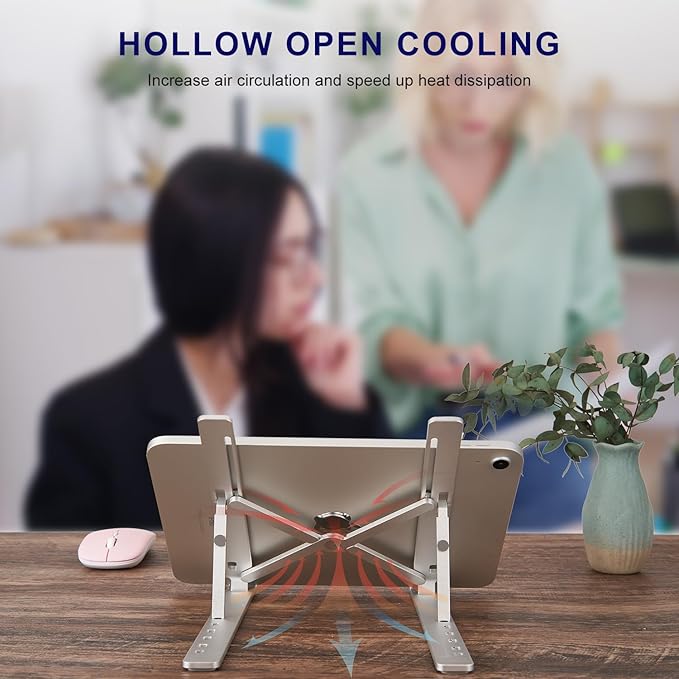 Ergonomic and Foldable Laptop Stand for Desk, Adjustable Riser, Fits All Laptops and Notebooks up to 17,Ultra-Thin,Ventilated Cooling,ABS+Silicone,Silver.
