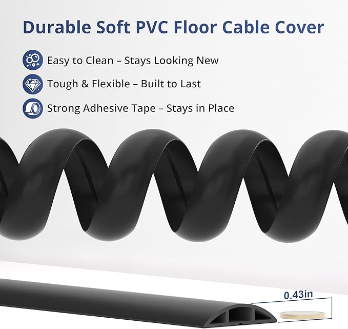 ZhiYo 3.6ft Cord Covers for Wires on Floor, Cord Hider Floor Hide Extension Cords, Soft PVC Cable Cover Cable Protector, Wire Cavity W0.62in H0.31in, Smoked Brown Wood