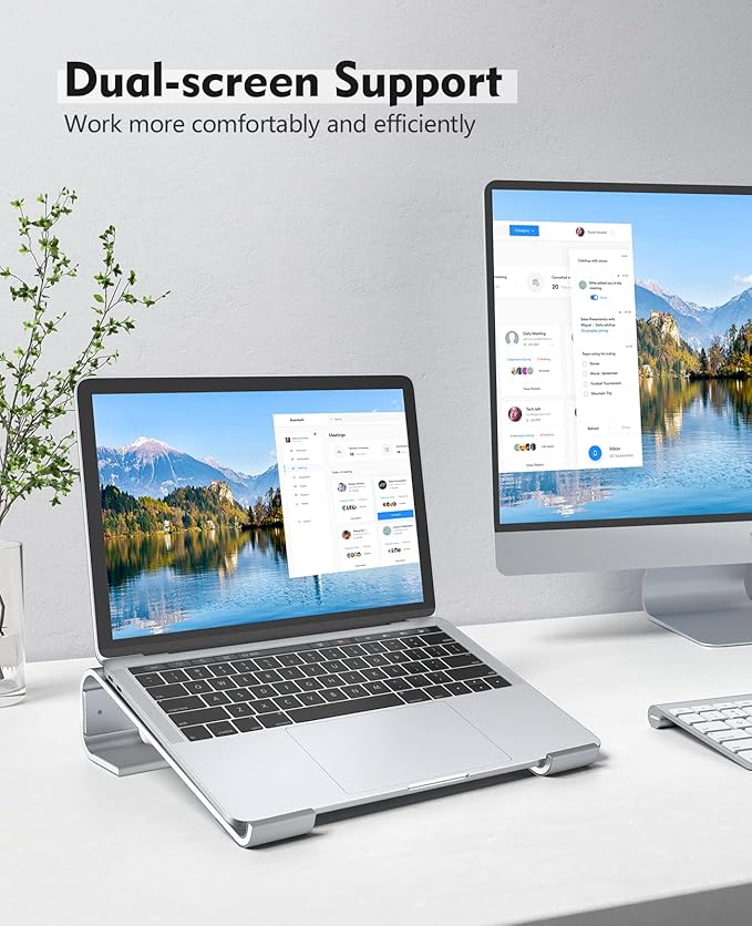 SOQOOL Laptop Stand for Desk, Computer Stand Riser for Desk,Ventilated Ergonomic Aluminum Notebook Stand Compatible with MacBook Air Pro Dell XPS HP 11 14 15.6 17.3 Inch Silver Work from Home
