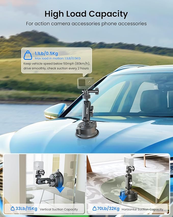 Suction Cup Mount for Car Camera Mounts for Go Pro Car Mount Windshield Mount Phone Holder for Insta 360 Accessories