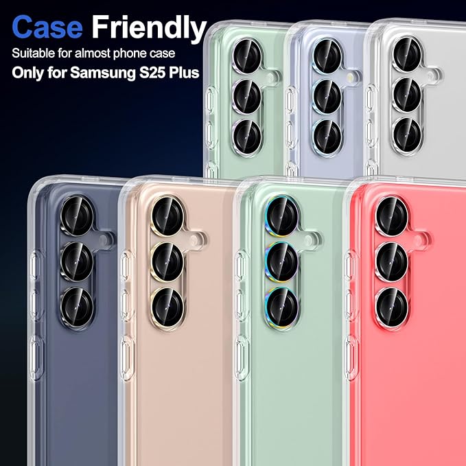 for Samsung Galaxy S25 Plus Camera Lens Protector, Individual Metal Ring Tempered Glass Lens Cover, [Strong Adsorption] Scratch Resistant Ultra-Thin HD Clear Lens Cover, 1 Set-Blue Ring