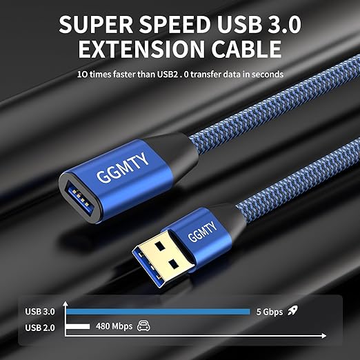 USB 3.0 Extension Cable 1.5 ft,Type A Male to Female Extension Cord Durable Braided Material High Data Transfer Compatible with USB Keyboard,Mouse,Flash Drive, Hard Drive,Printer