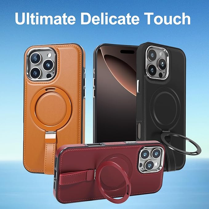 Leather Case, Suitable for iPhone 15 Pro Max Case, Invisible Magnetic Design, Equipped with a Lanyard and Foldable Stand, Black, Yellow and red (Red, iPhone 15 Pro Max)