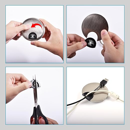 2 Pack Desk Grommet 3-1/8 Inch 80mm, Zinc Alloy Computer Desk Wire Hole Cover, Office Desktop Cord Cable Hole Metal Ring, Bright Silver