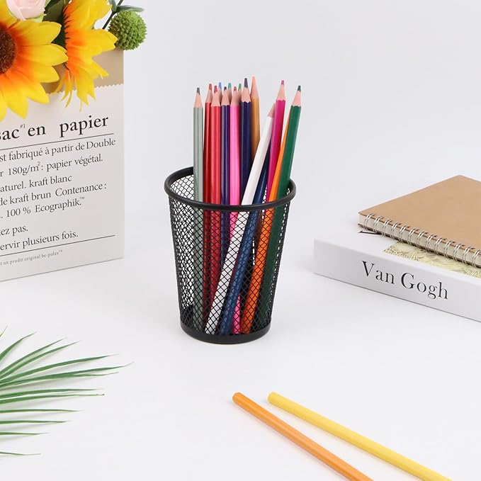 HSYMQ Desk Pencil Pen Holder, Wire Mesh Pen Cup Holder for Desk Organizer and Office Desk Accessories (1 Pack)