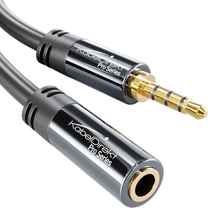 KabelDirekt – Headset Extension Cable – 3ft – Headphone Extension Cord with Break-Proof Metal Plug for Gaming Headsets & Headphones with Microphone, TRRS, 4-Pole, 3.5mm Male to Female