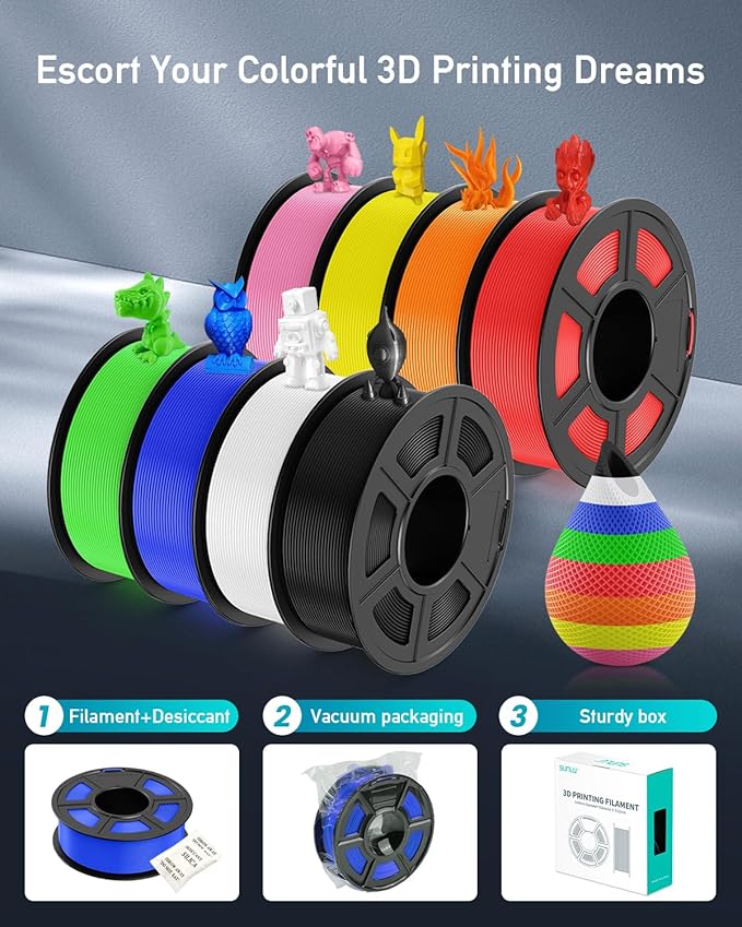 SUNLU 3D Printer Filament PETG Filament 1.75mm, Less Stringing Good Layer Adhesion High Toughness, PETG Filament 1.75 ±0.02mm, 1kg Spool(2.2lbs), Silver