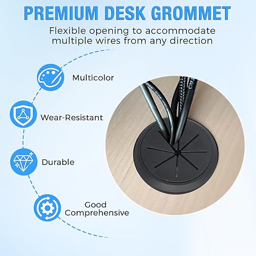 Desk Grommet 3-1/8" (80 mm), Desk Hole Cover for Cables Coffee, Cable Grommet ABS Plastic, Desk Hole Grommet for Office and Home Table Cable, Detachable & Flexible Cable Cord Organizer-2 Pcs