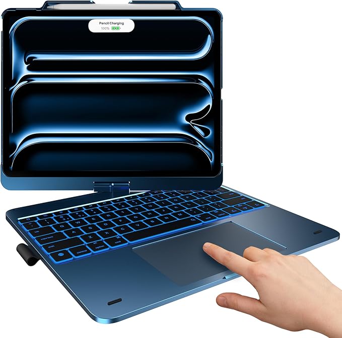 typecase Touch Case with Keyboard for iPad Pro 13-inch(M4, 2024), iPad Air 13-inch(M3, 2025/M2, 2024) & iPad Pro 12.9(6th/5th/4th/3rd Gen), Trackpad, 360° Rotatable, 11-Colors Backlit, Lake Blue